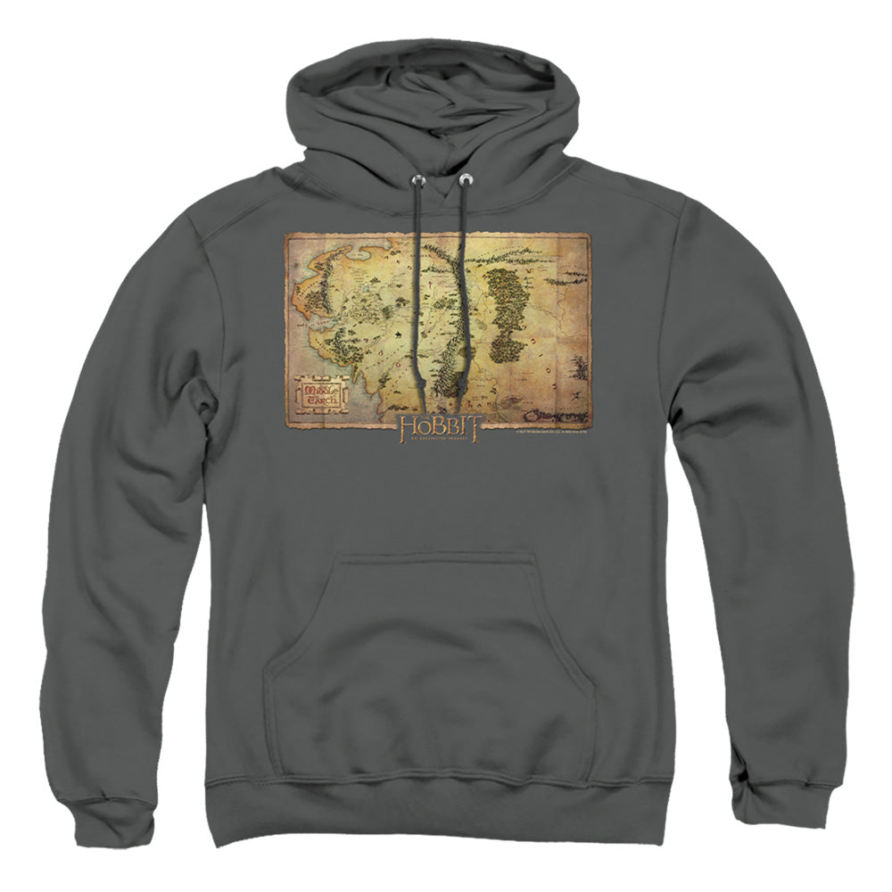 The Hobbit Middle Earth Map Mens Hoodie Charcoal Officially Licensed