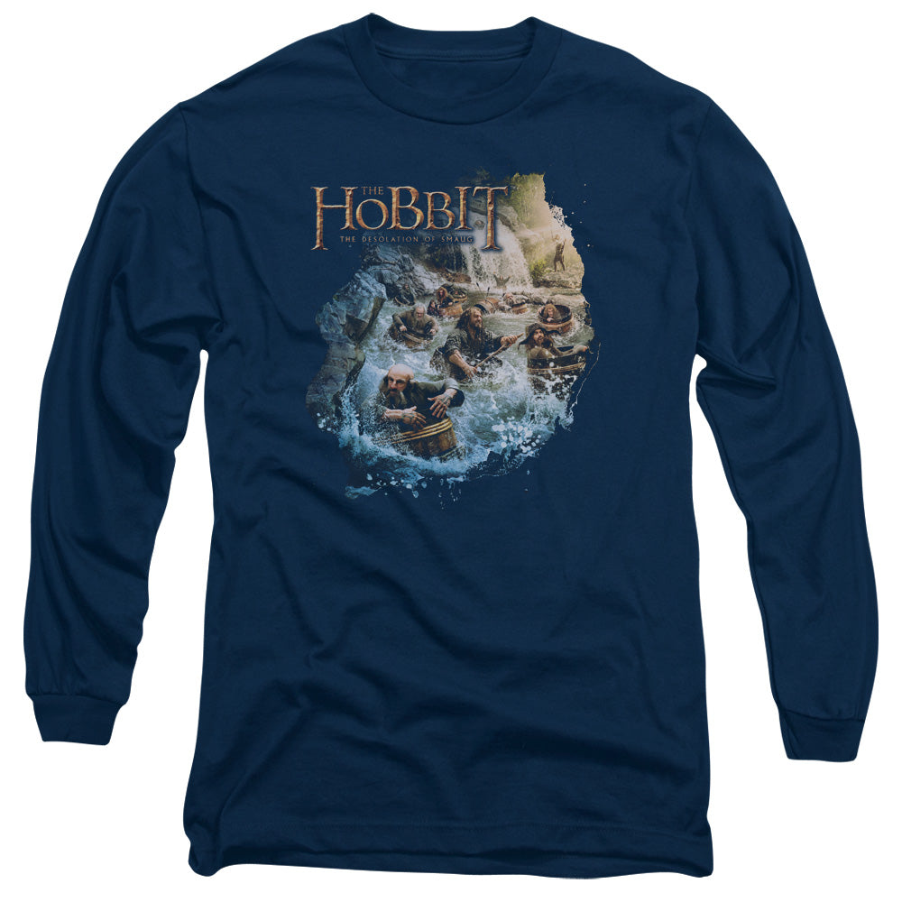 Hobbit Barreling Down Mens Long Sleeve Shirt Navy Officially Licensed