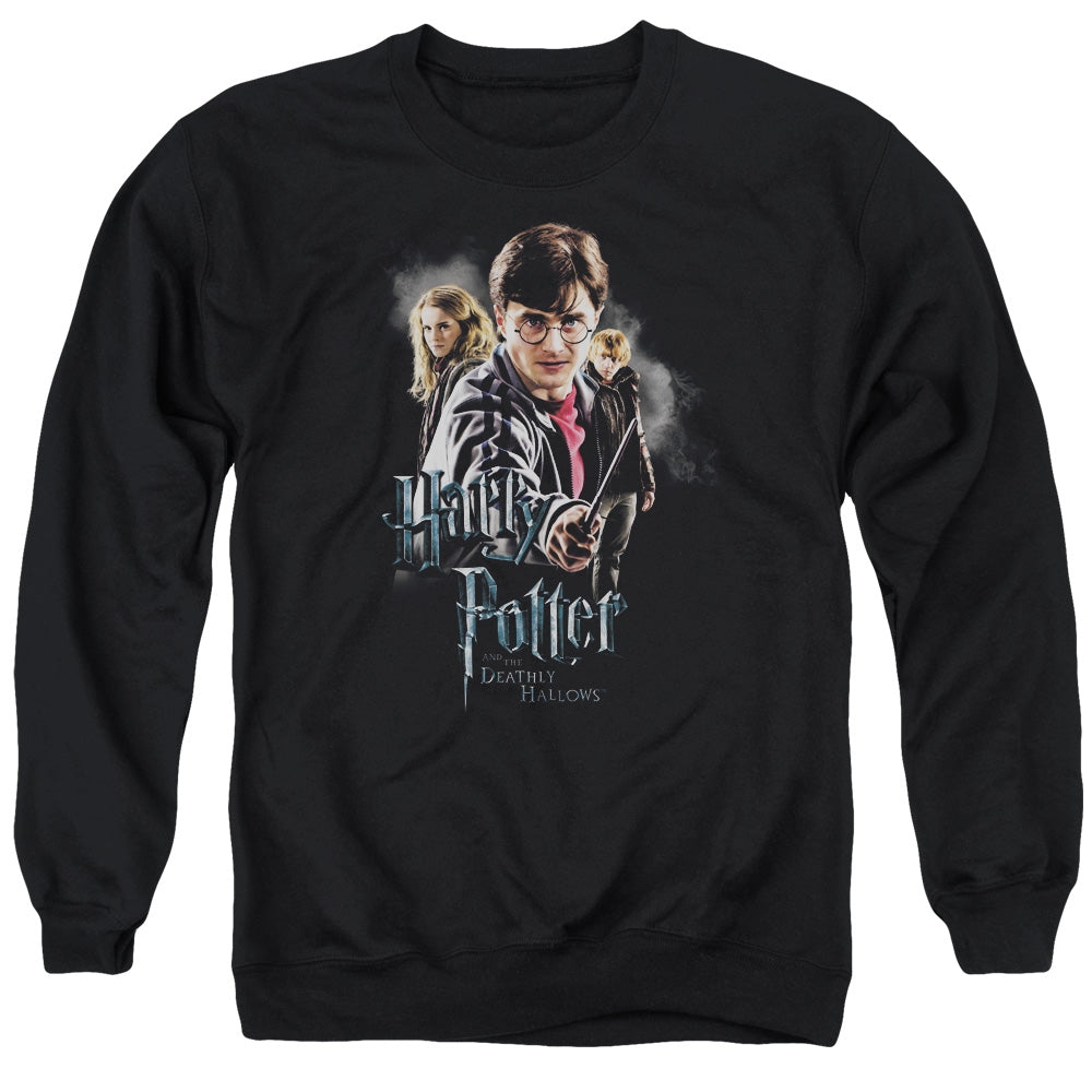Harry Potter Deathly Hollows Cast Mens Crewneck Sweatshirt Black Officially Licensed