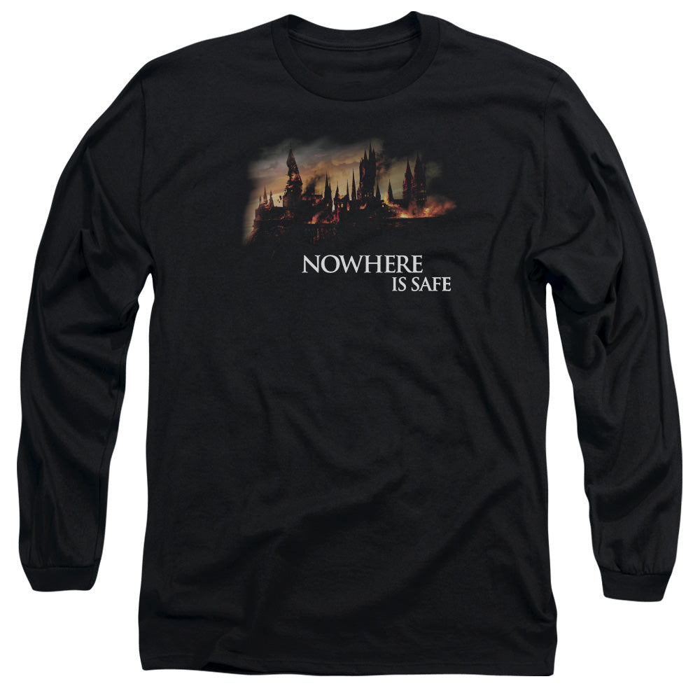 Harry Potter Burning Hogwarts Mens Long Sleeve Shirt Black Officially Licensed Officially Licensed