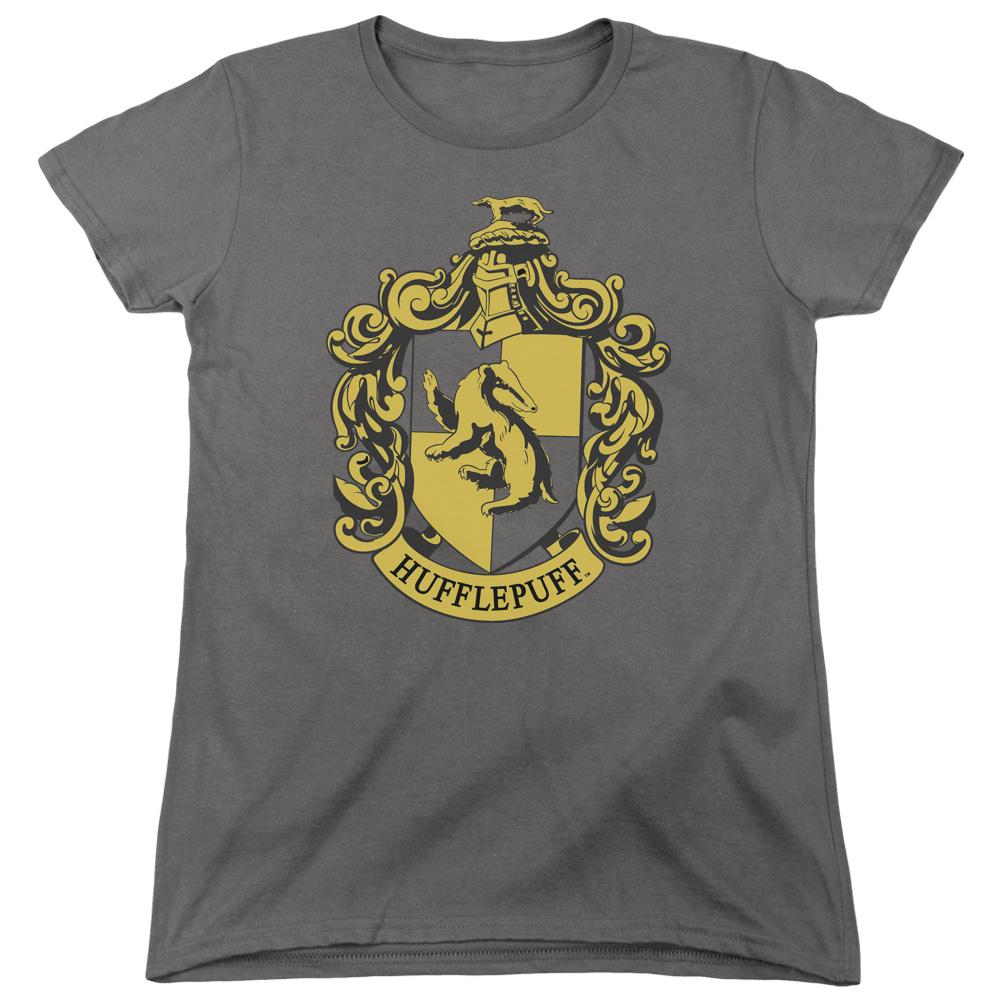 Harry Potter Hufflepuff Crest Womens T Shirt Charcoal Officially Licensed