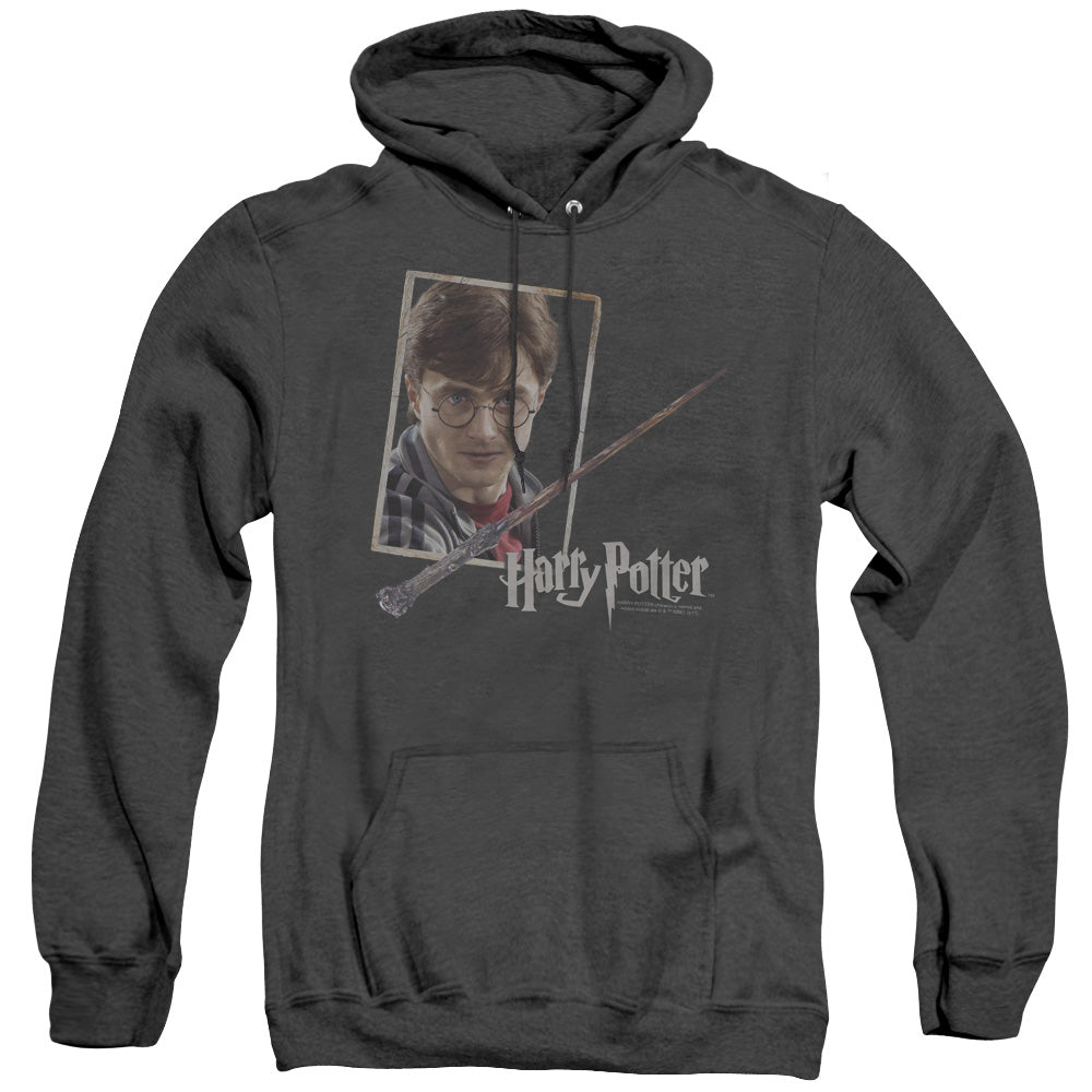 Harry Potter Harrys Wand Portrait Mens Heather Hoodie Black Officially Licensed