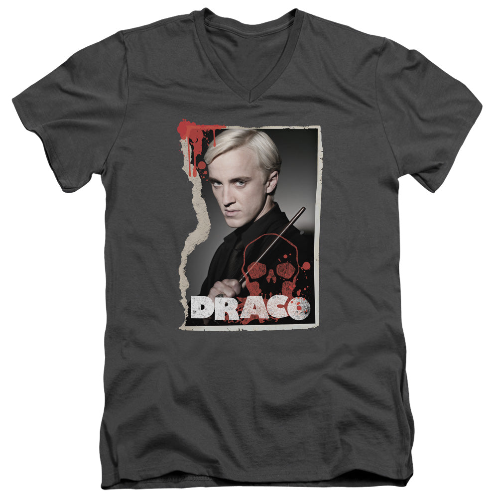 Harry Potter Draco Frame Mens Slim Fit V-Neck T Shirt Charcoal Officially Licensed