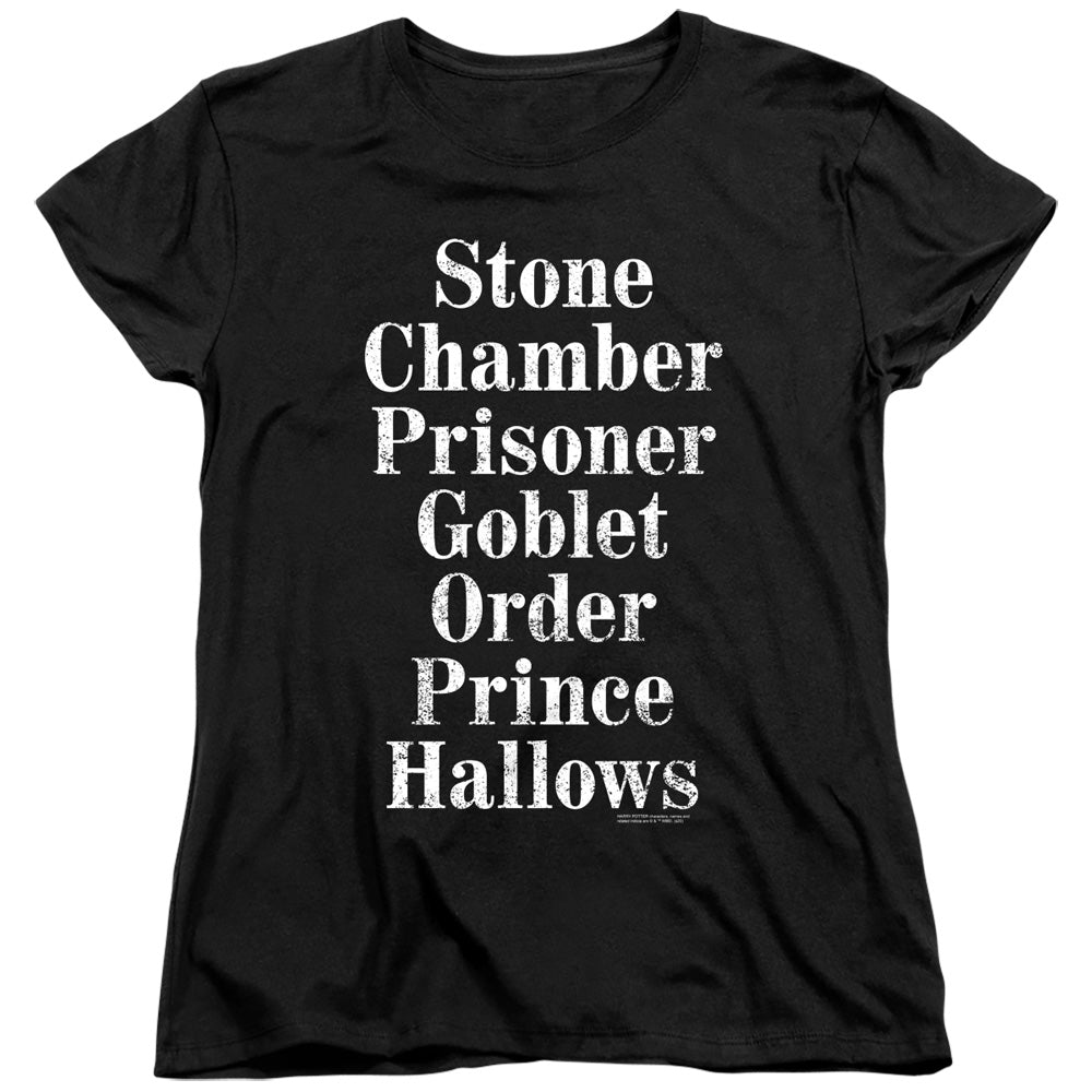 Harry Potter Titles Womens T Shirt Black Officially Licensed