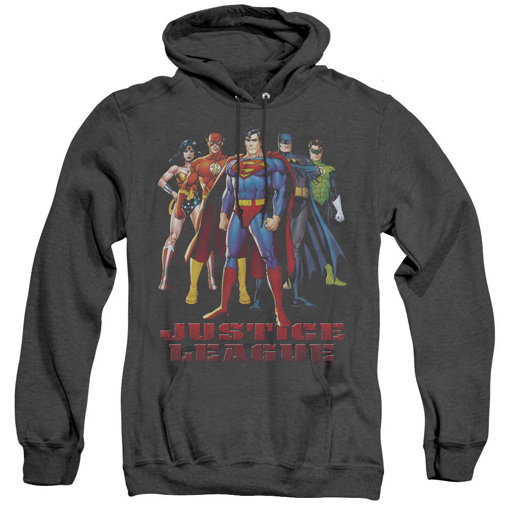 Justice League Of America In League Mens Heather Hoodie Black Officially Licensed