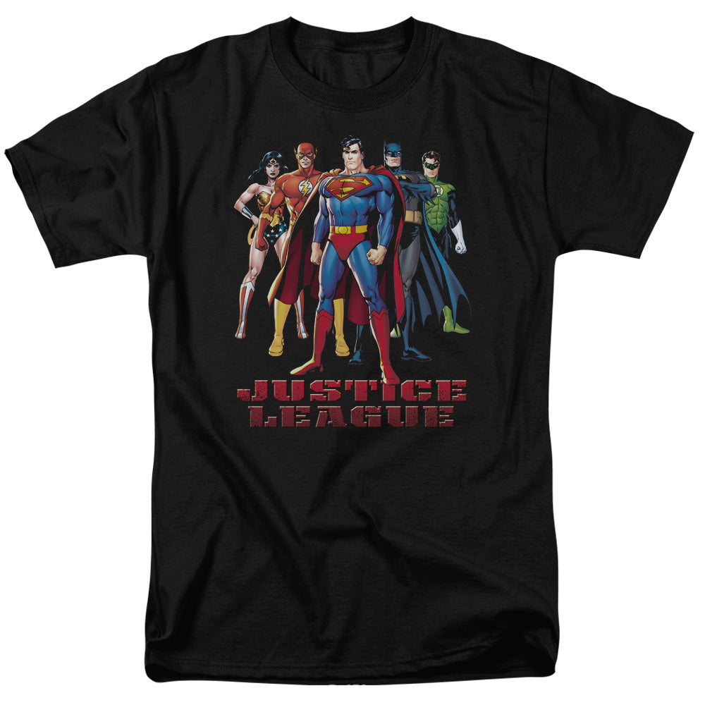 Justice League in League Mens T Shirt Black Officially Licensed