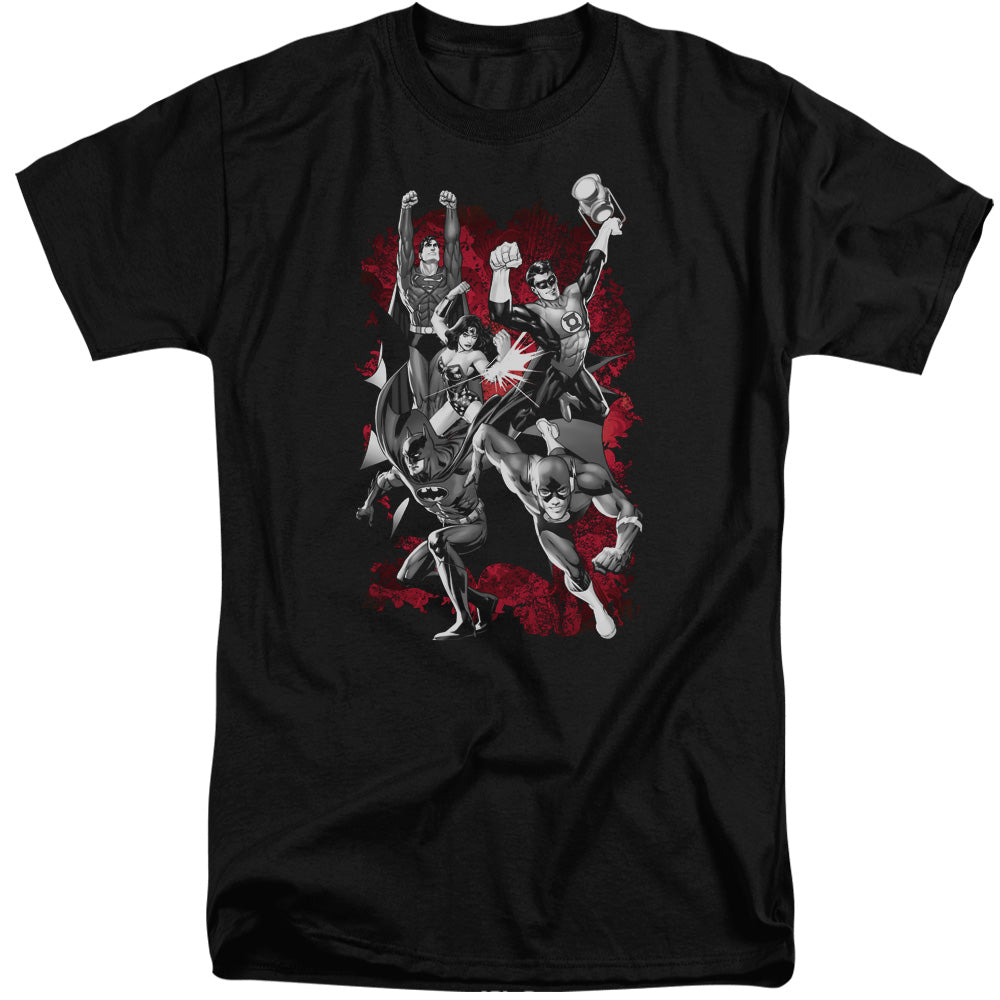 Justice League Of America Justice League Of America Explosion Mens Tall T Shirt Black Officially Licensed