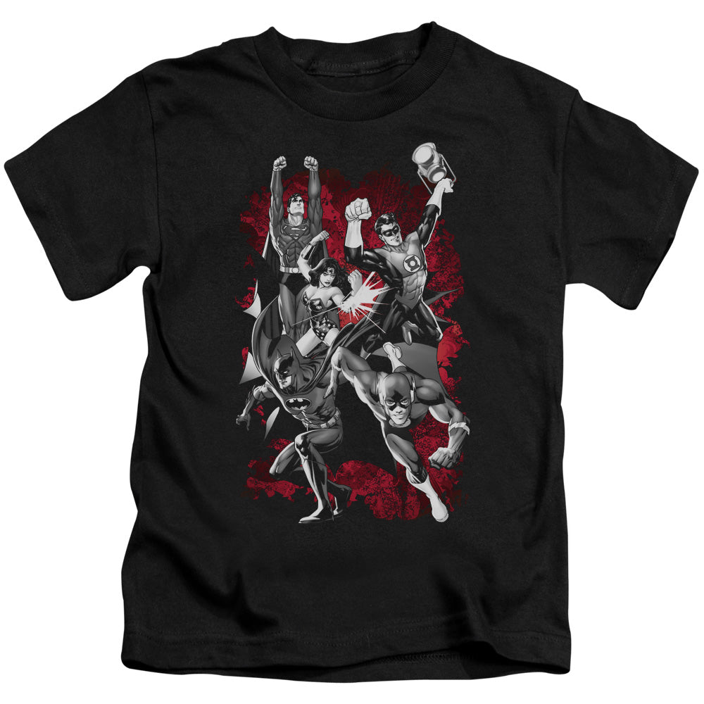 Justice League Justice League Explosion Juvenile Kids Youth T Shirt Black Officially Licensed