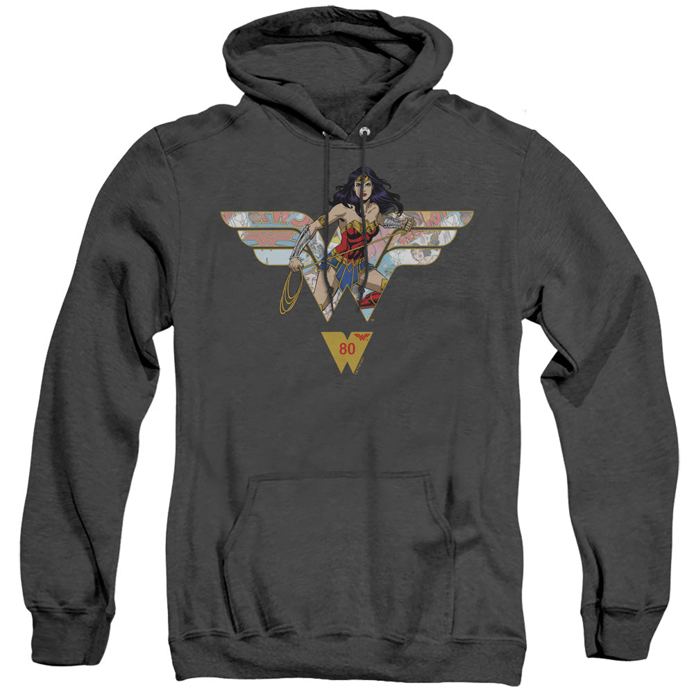 Wonder Woman Ww 80Th Collage Logo Mens Heather Hoodie Black Officially Licensed