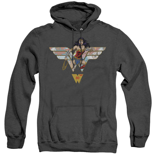 Wonder Woman Ww 80Th Collage Logo Mens Heather Hoodie Black Officially Licensed