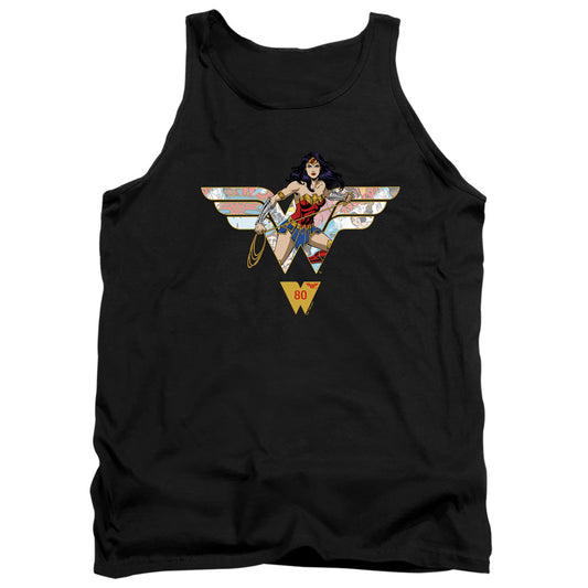 Wonder Woman Ww 80Th Collage Logo Mens Tank Top Shirt Black Officially Licensed