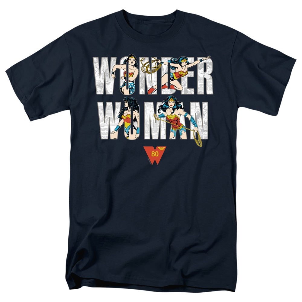 Wonder Woman Ww 80Th Illustrated Type Mens T Shirt Navy Officially Licensed