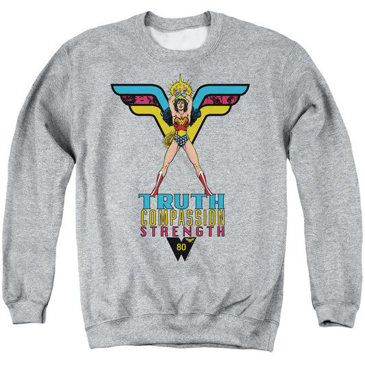Wonder Woman Truth, Compassion, Strength Mens Crewneck Sweatshirt Athletic Heather Officially Licensed