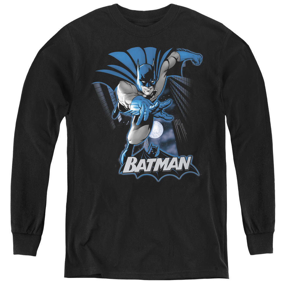 Justice League Batman Blue & Gray Long Sleeve Kids Youth T Shirt Black Officially Licensed
