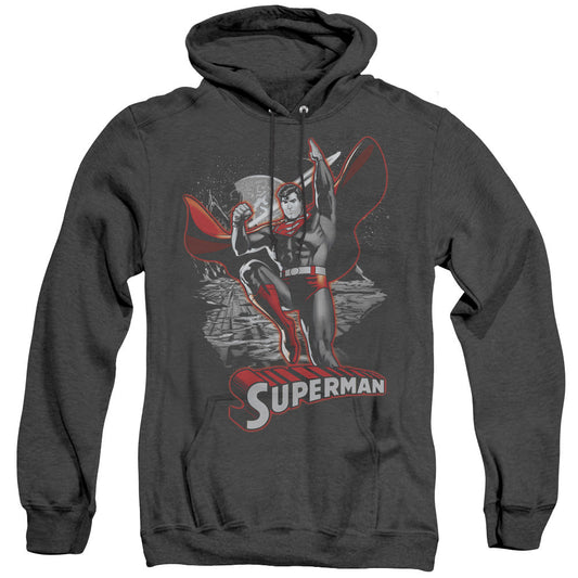 Justice League Of America Superman Red & Gray Heather Mens Hoodie Black Officially Licensed
