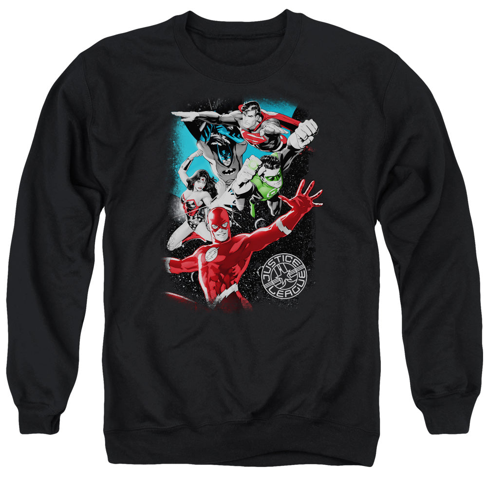 Justice League Galactic Attack Mens Crewneck Sweatshirt Black Officially Licensed