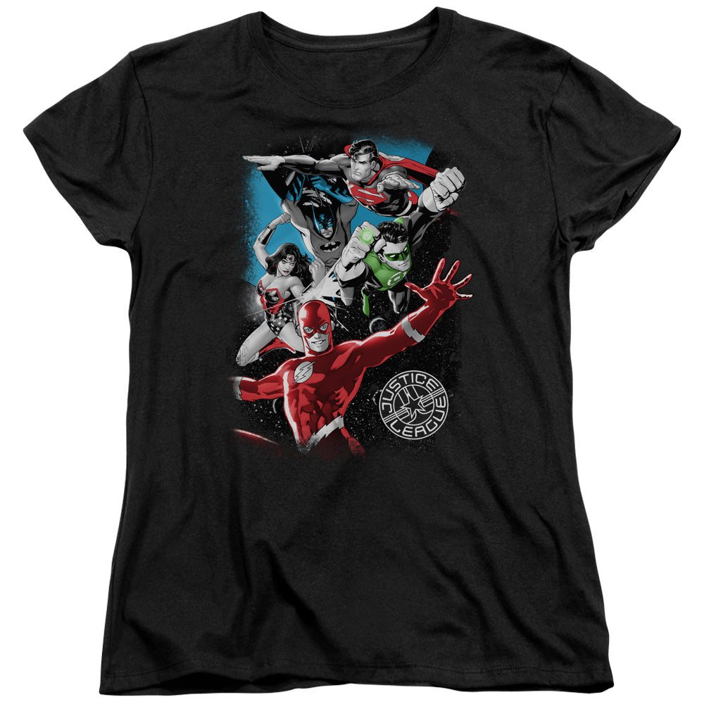 Justice League Galactic Attack Womens T Shirt Black Officially Licensed