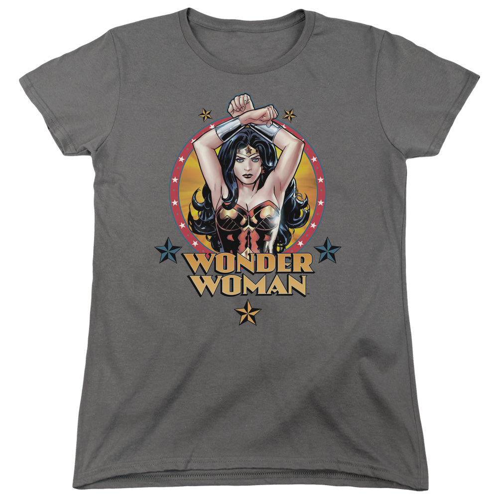 Justice League Powerful Woman Womens T Shirt Charcoal Officially Licensed