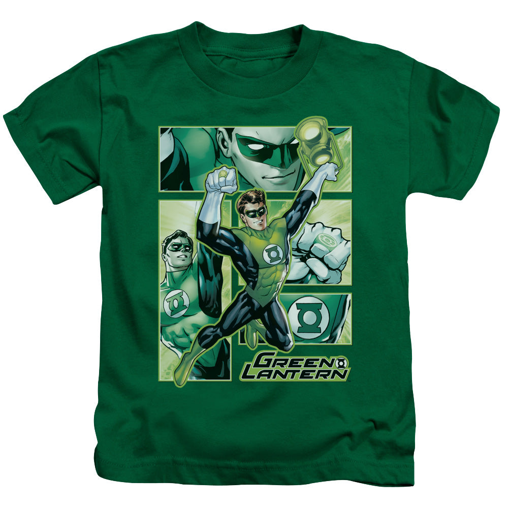 Justice League Green Lantern Panels Juvenile Kids Youth T Shirt Kelly Green Officially Licensed