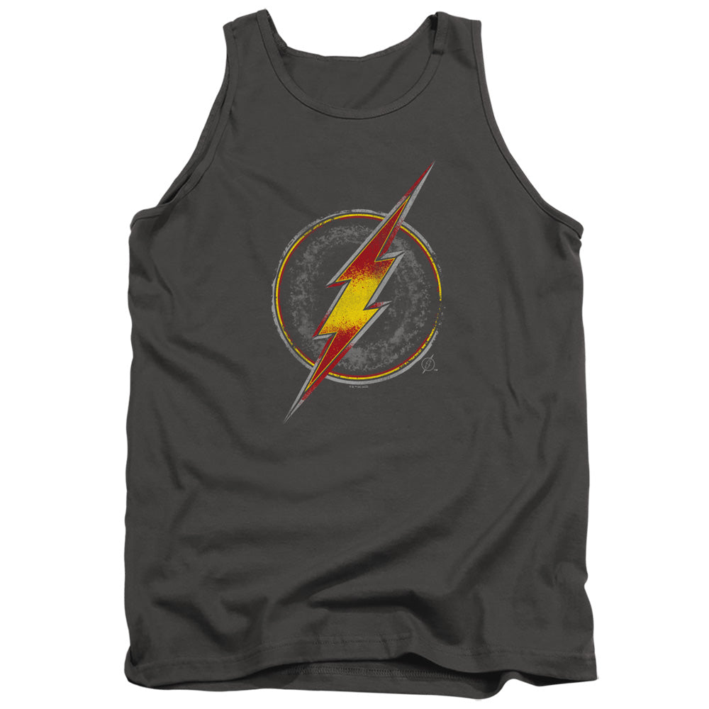 Justice League Flash Busted Logo Mens Tank Top Shirt Charcoal Officially Licensed