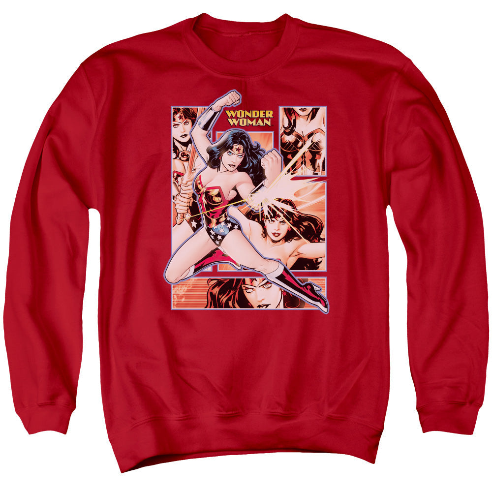 Justice League Wonder Woman Panels Mens Crewneck Sweatshirt Red Officially Licensed