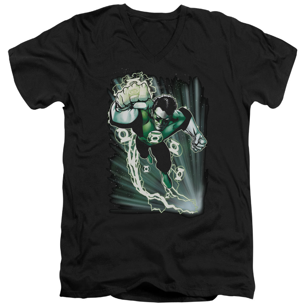 Justice League Emerald Energy Mens Slim Fit V-Neck T Shirt Black Officially Licensed