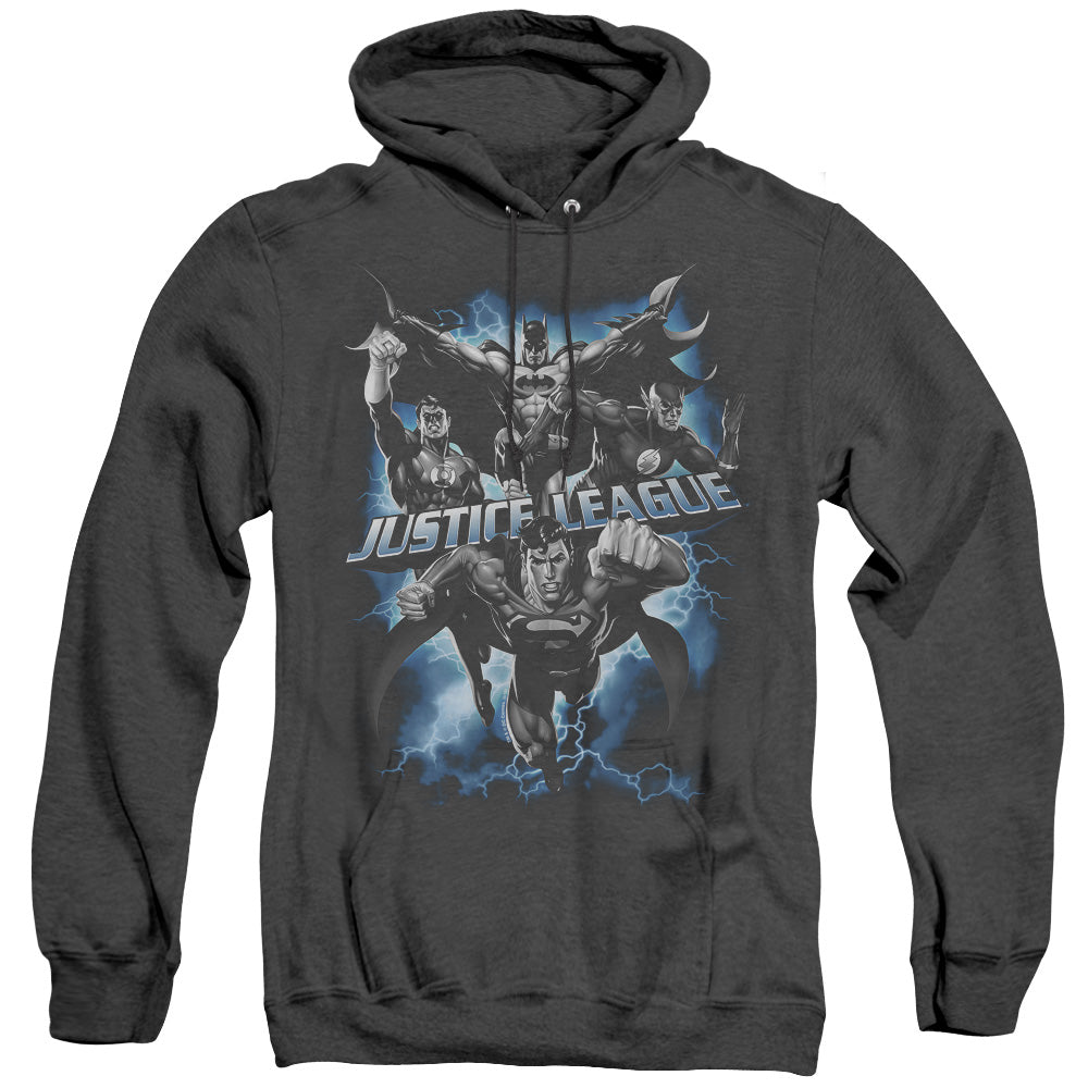 Justice League Of America Justice Storm Mens Heather Hoodie Black Officially Licensed