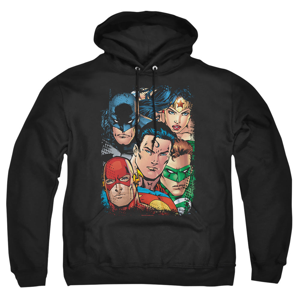Justice League Of America Up Close And Personal Mens Hoodie Black Officially Licensed