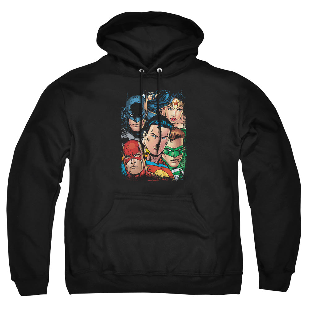 Justice League Of America Up Close And Personal Mens Hoodie Black Officially Licensed