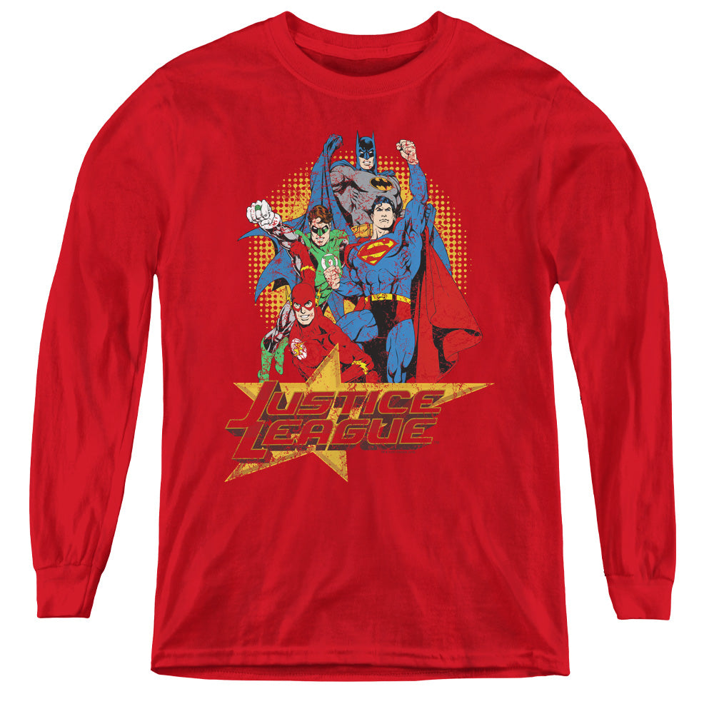 Justice League Raise Your Fist Long Sleeve Kids Youth T Shirt Red Officially Licensed