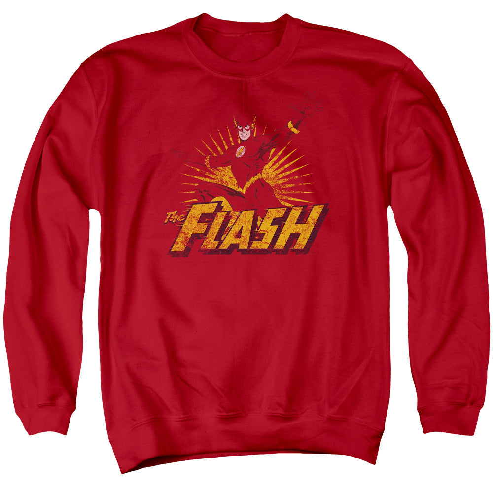 Justice League Of America Flash Rough Distress Mens Crewneck Sweatshirt Red Officially Licensed