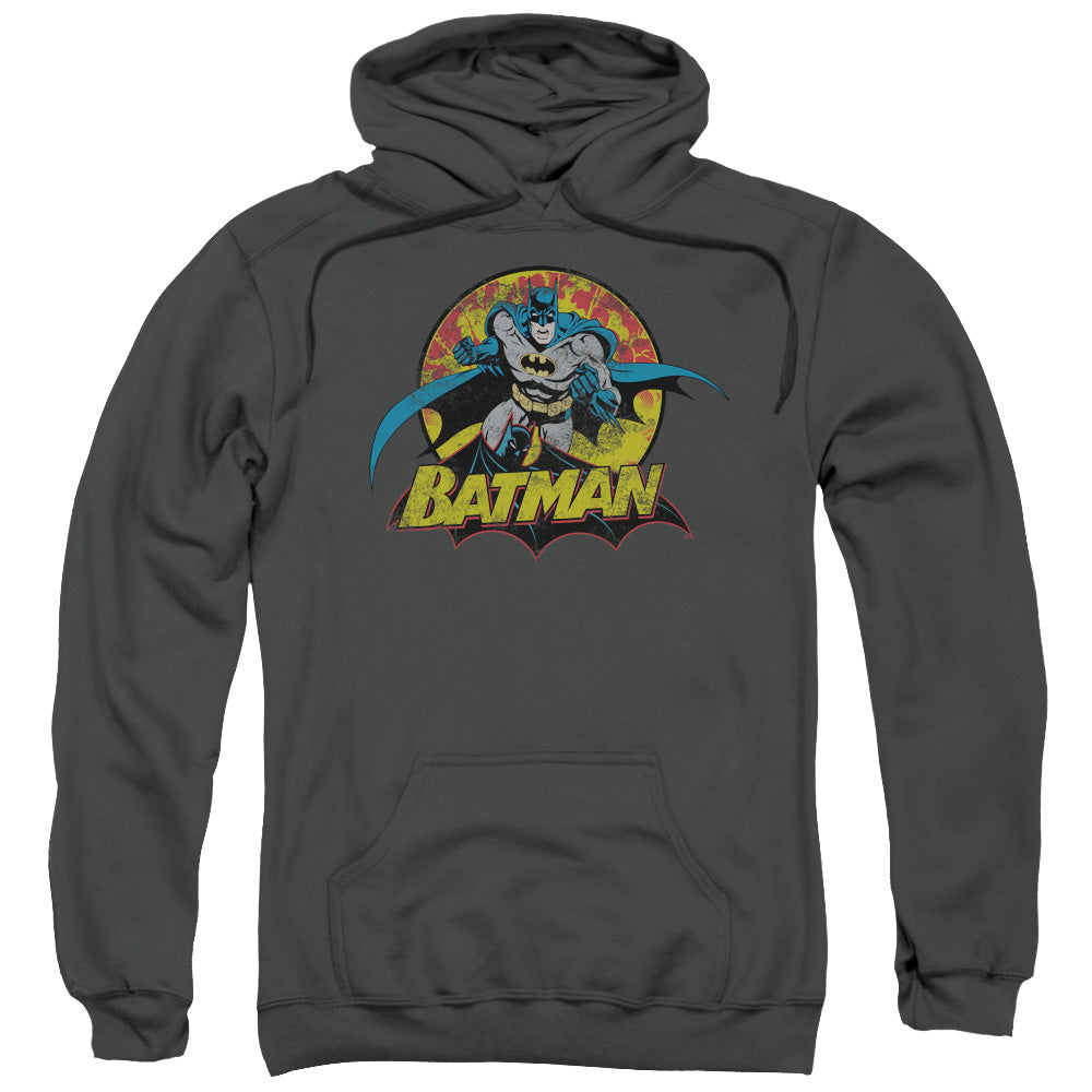 Justice League Batman Rough Distress Mens Hoodie Charcoal Officially Licensed