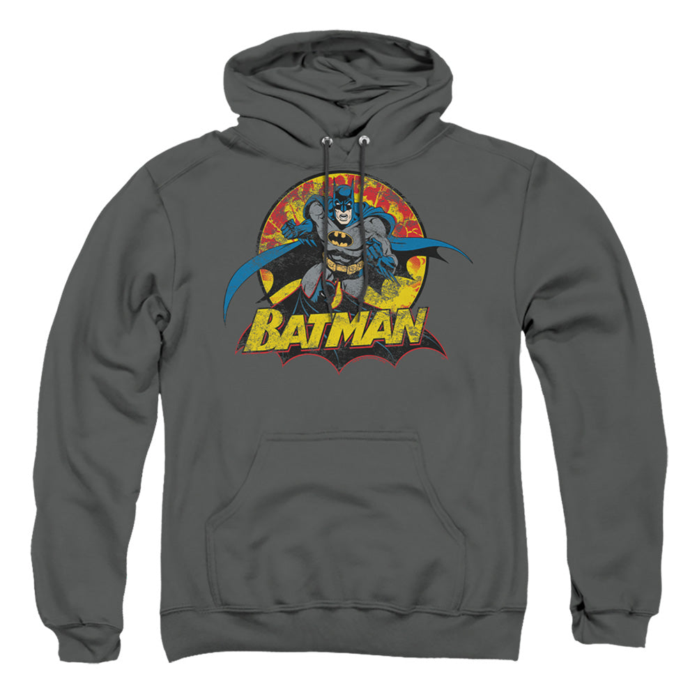 Justice League Of America Batman Rough Distress Mens Hoodie Charcoal Officially Licensed