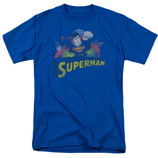 Superman Rough Distress Mens T Shirt Royal Blue Officially Licensed