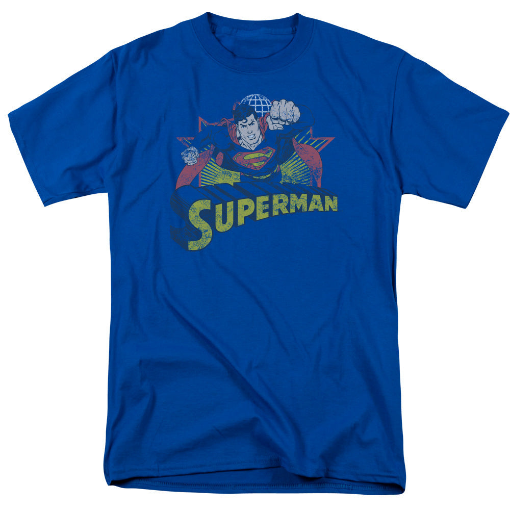 Justice League Of America Superman Rough Distress Mens T Shirt Royal Blue Officially Licensed