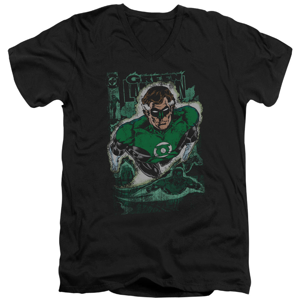 Justice League Green Lantern #1 Distress Mens Slim Fit V-Neck T Shirt Black Officially Licensed