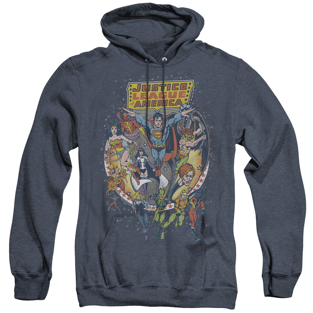 Justice League Star Group Heather Mens Hoodie Navy Blue Blue Officially Licensed