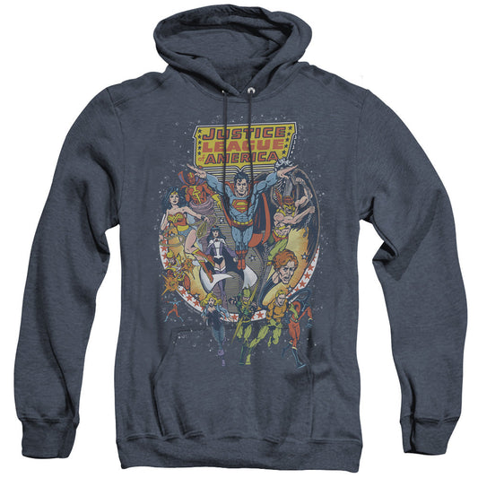 Justice League Of America Star Group Heather Mens Hoodie Navy Officially Licensed