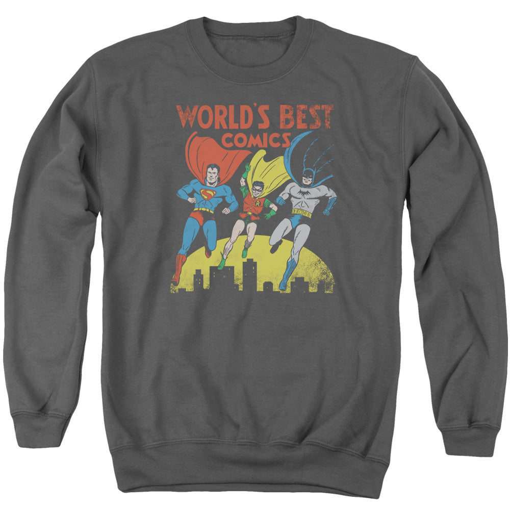 Justice League Of America World'S Best Mens Crewneck Sweatshirt Charcoal Officially Licensed