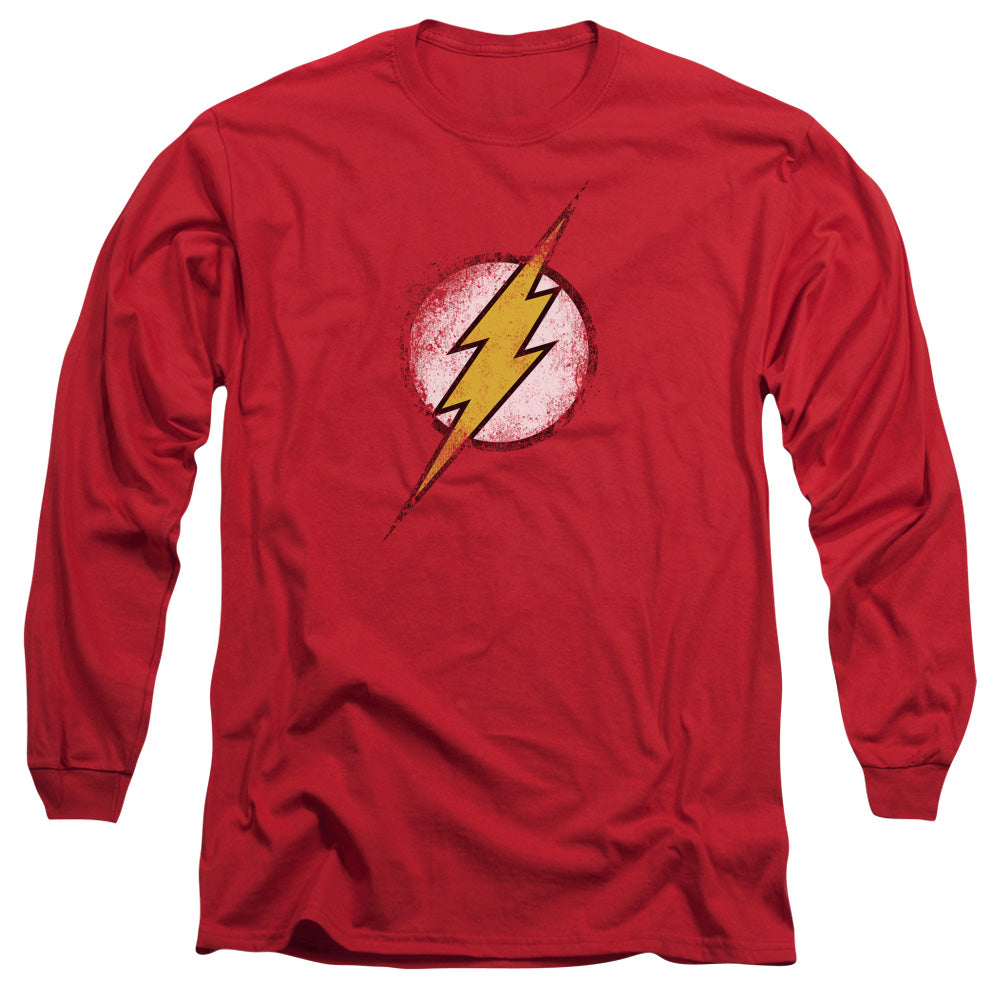 Justice League Destroyed Flash Logo Mens Long Sleeve Shirt Red Officially Licensed