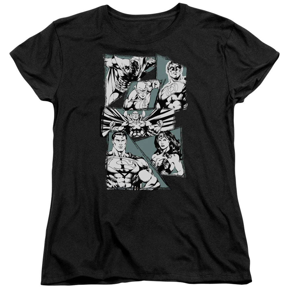 Justice League a Mighty League Womens T Shirt Black Officially Licensed