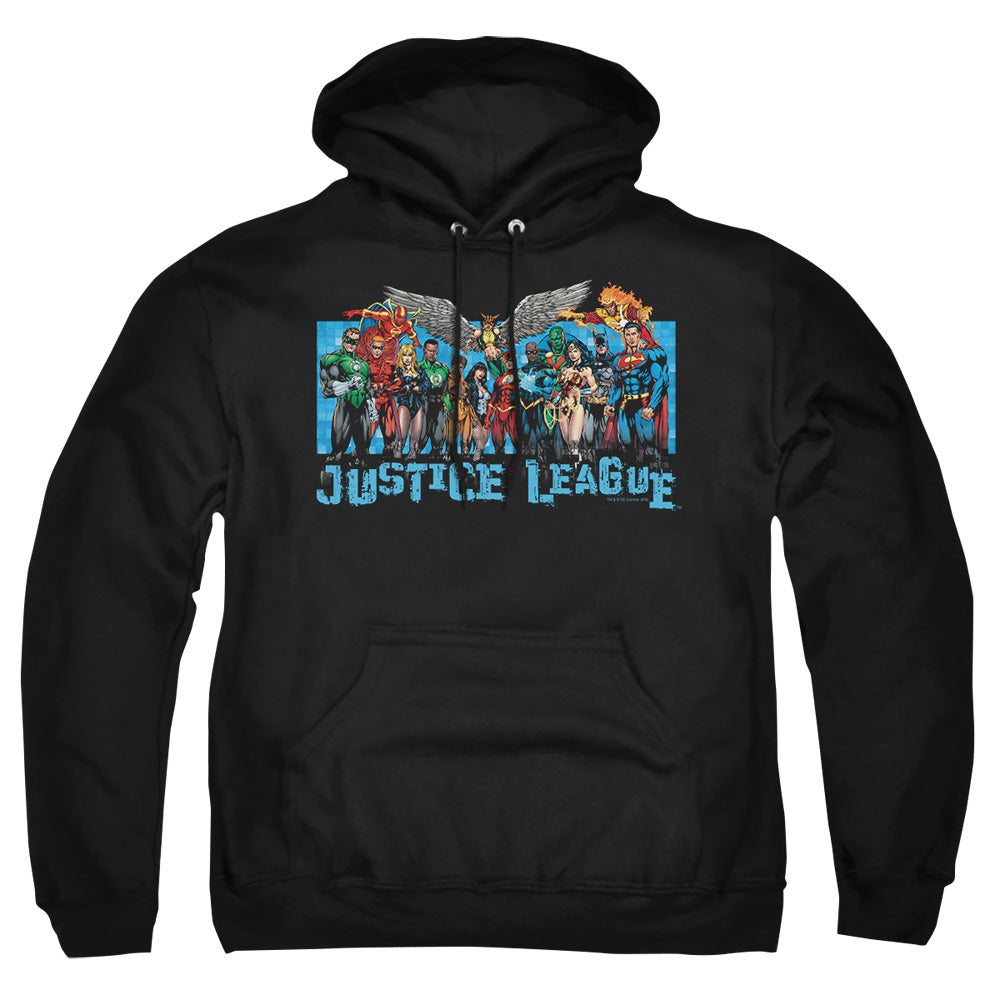 Justice League Of America League Lineup Mens Hoodie Black Officially Licensed