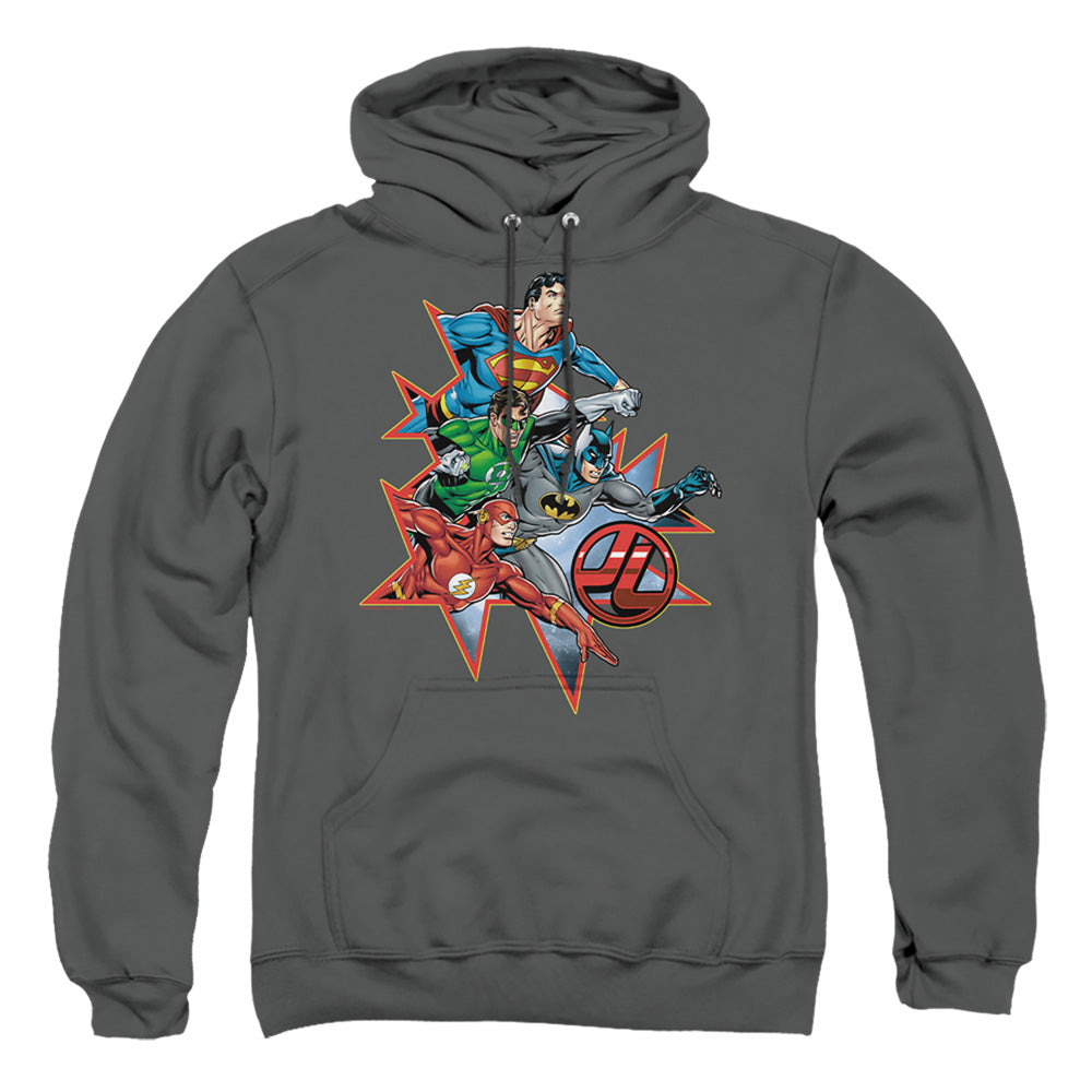 Justice League Of America Starburst Mens Hoodie Charcoal Officially Licensed