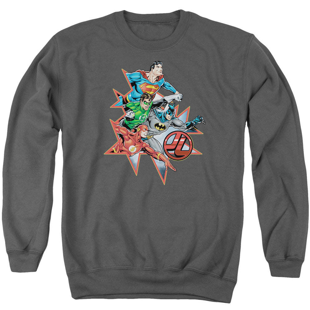 Justice League Starburst Mens Crewneck Sweatshirt Charcoal Officially Licensed