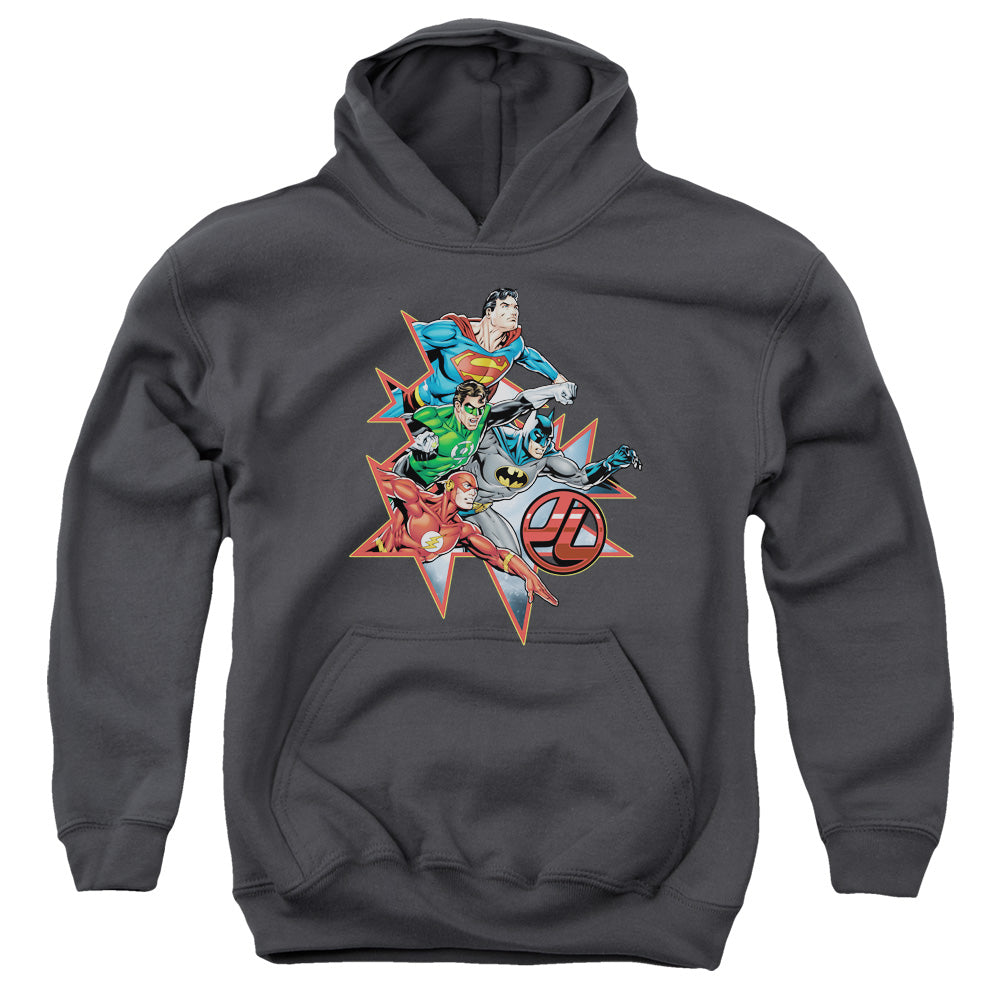 Justice League Starburst Kids Youth Hoodie Charcoal Officially Licensed