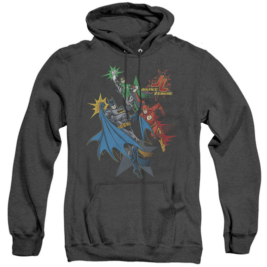 Justice League Of America Action Stars Heather Mens Hoodie Black Officially Licensed