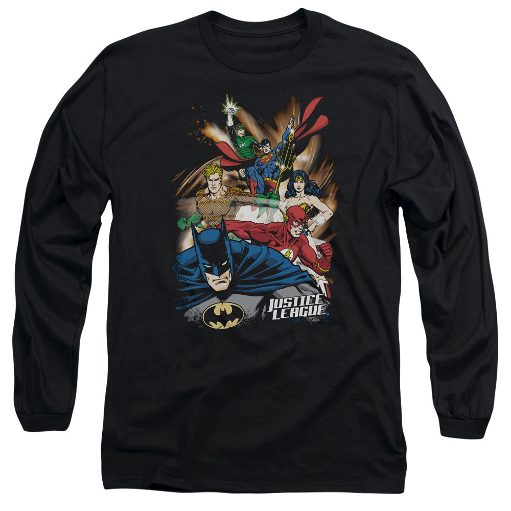 Jla Starburst Mens Long Sleeve Shirt Black Officially Licensed