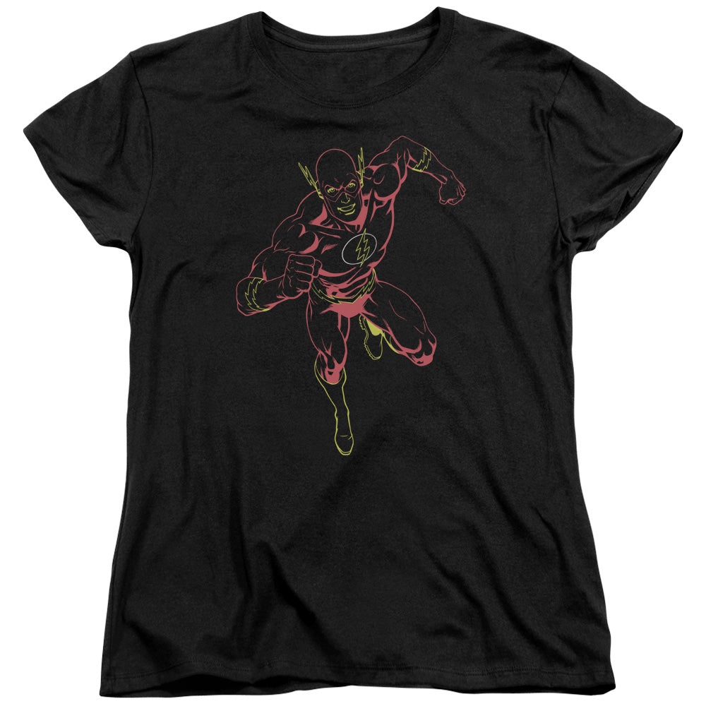 Justice League Neon Flash Womens T Shirt Black Officially Licensed