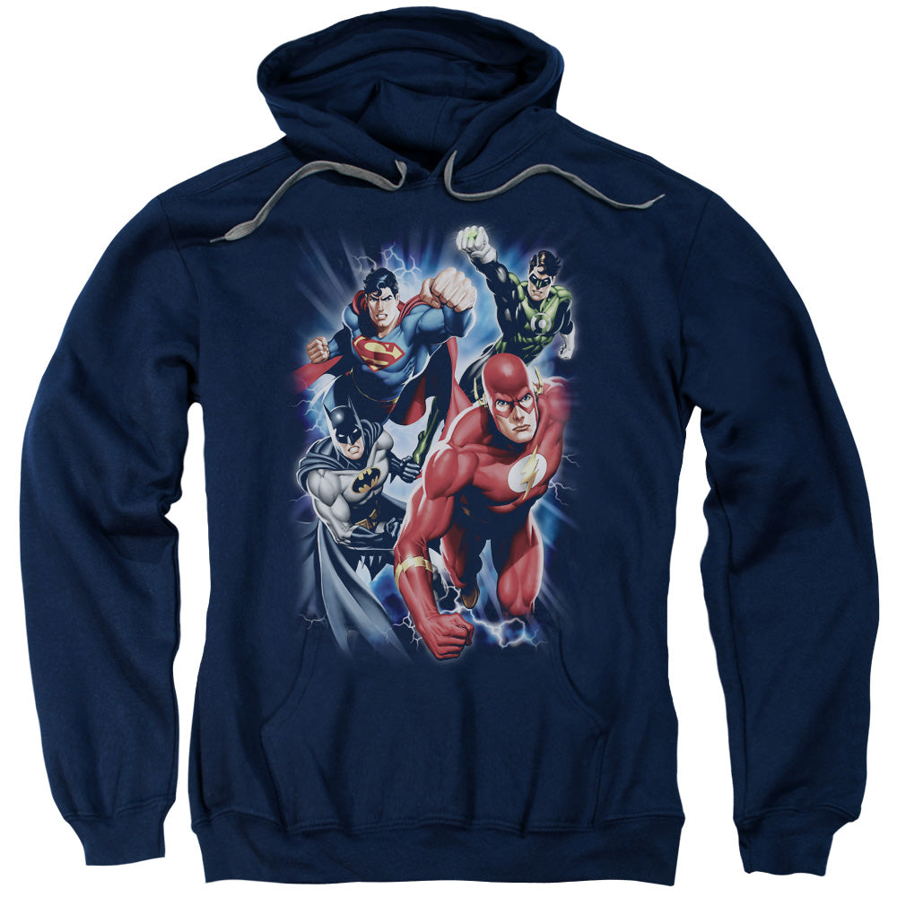 Justice League Storm Chasers Mens Hoodie Navy Blue Blue Officially Licensed