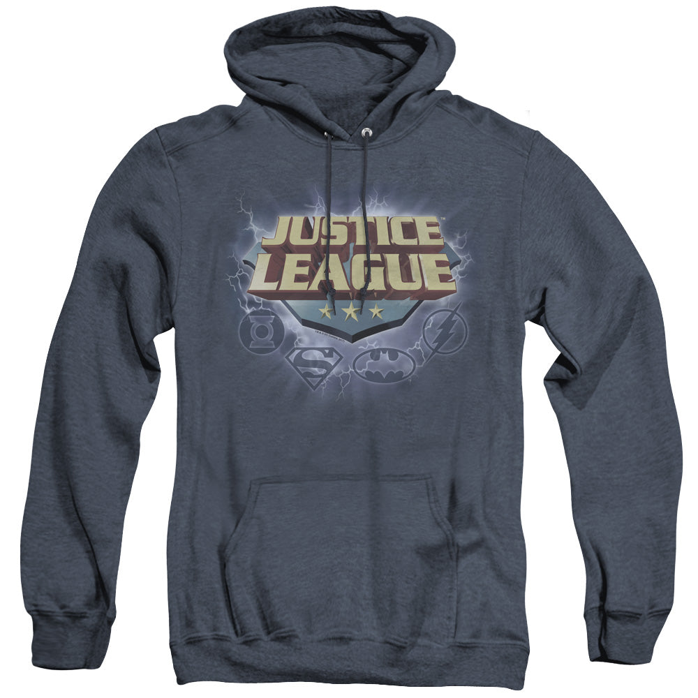 Justice League Of America Storm Logo Mens Heather Hoodie Navy Officially Licensed